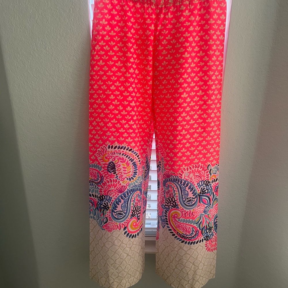 Lilly Pulitzer Pink and White Floral Pants size Small long and flare!